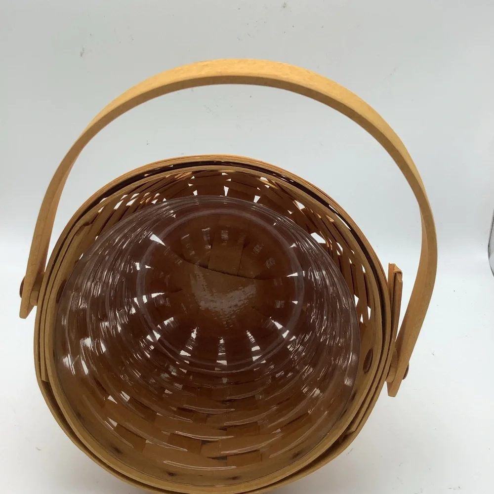 Vintage 1998 Longaberger Round Handwoven Basket with Handles and Plastic Liner